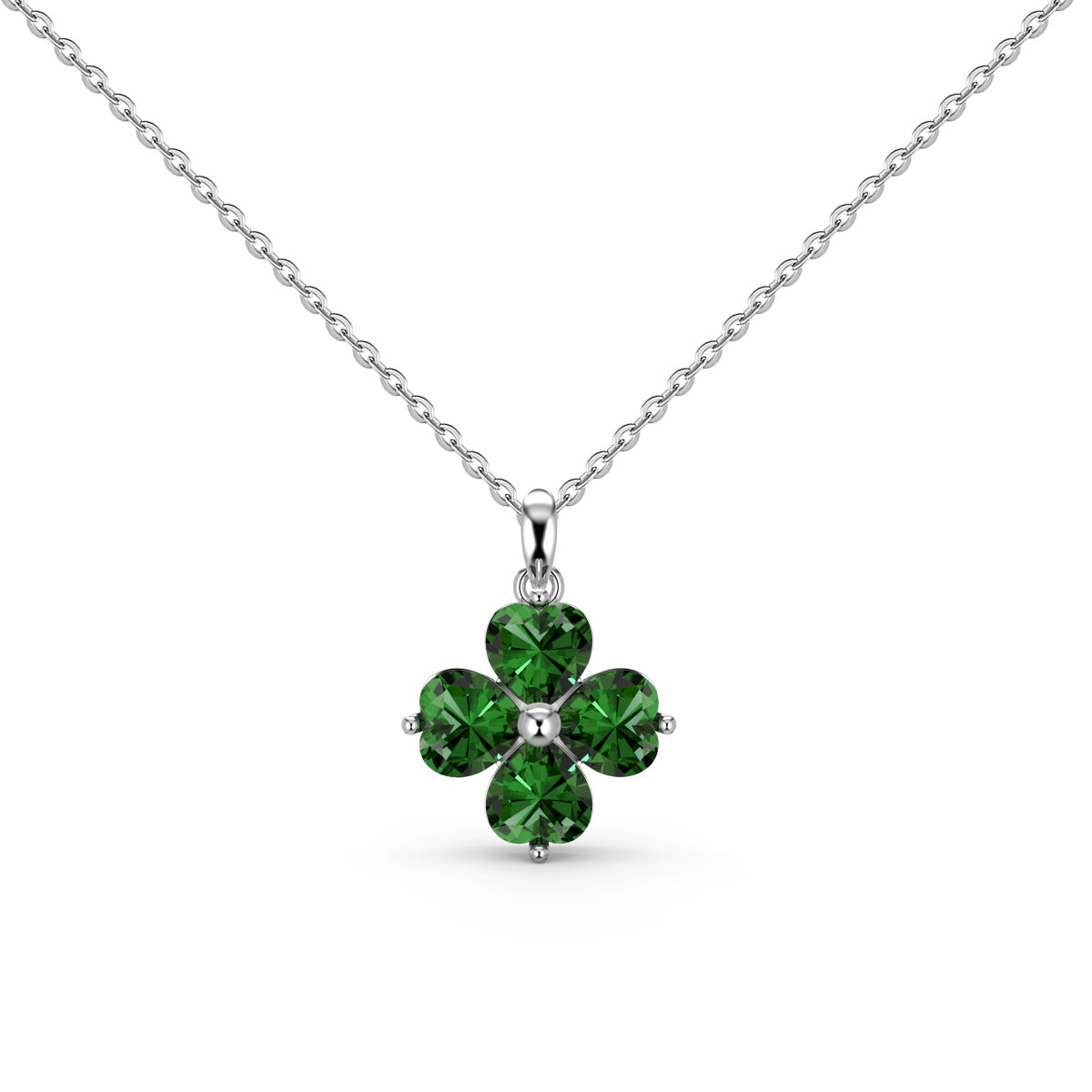 [Solara Jewelry]Heart-Shaped Four-Leaf Clover Bead Necklace