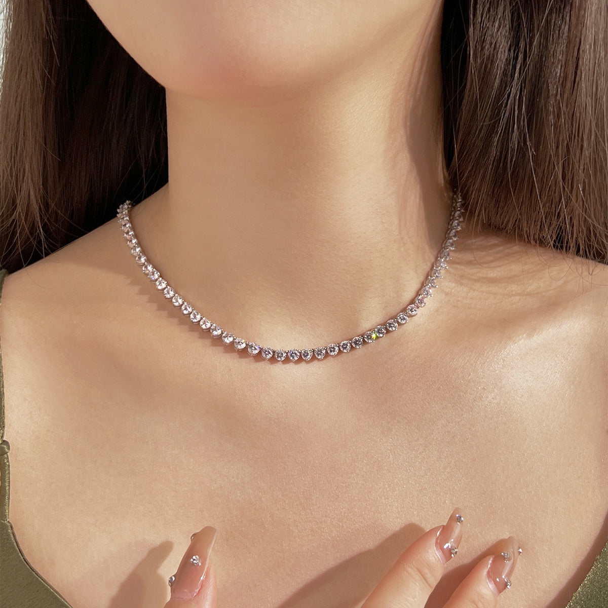 [Solara Jewelry]Ornate Heart Cut Tennis Necklace