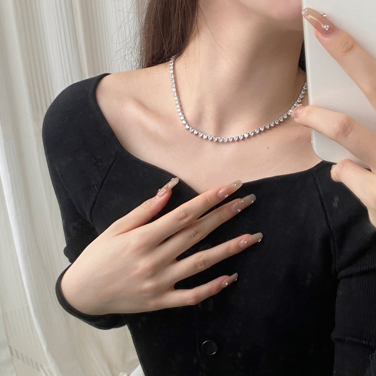 [Solara Jewelry]Ornate Heart Cut Tennis Necklace