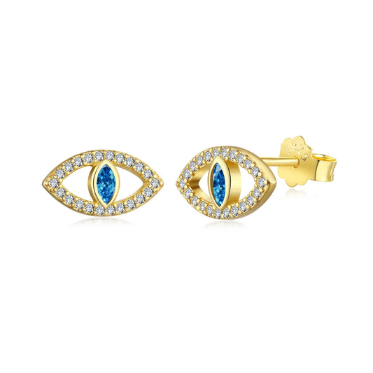 [Solara Jewelry]Blue Devil Eyes Hollow Stud Earrings
