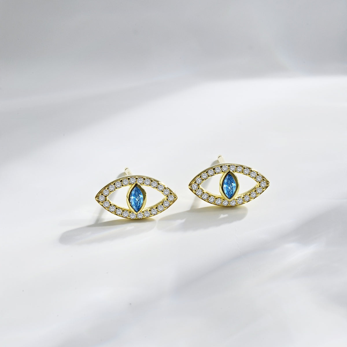 [Solara Jewelry]Blue Devil Eyes Hollow Stud Earrings