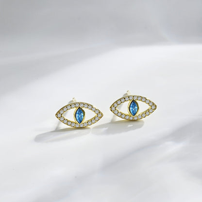 [Solara Jewelry]Blue Devil Eyes Hollow Stud Earrings