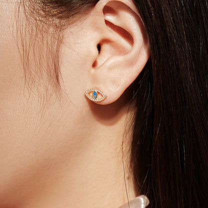[Solara Jewelry]Blue Devil Eyes Hollow Stud Earrings