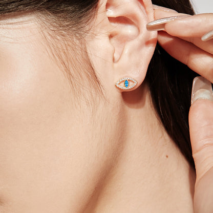[Solara Jewelry]Blue Devil Eyes Hollow Stud Earrings