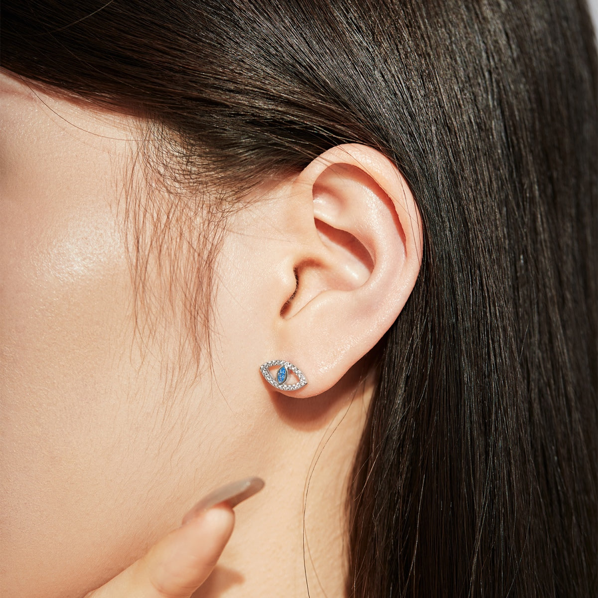 [Solara Jewelry]Blue Devil Eyes Hollow Stud Earrings
