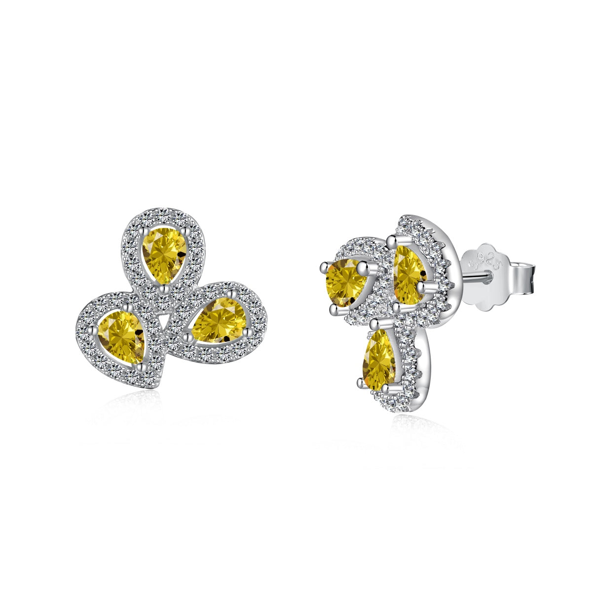 [Solara Jewelry]Ornate Flower Shape Pear Cut Lover Earrings