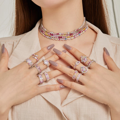 [Solara Jewelry]Delicate Colorful Rainbow Tennis Chain