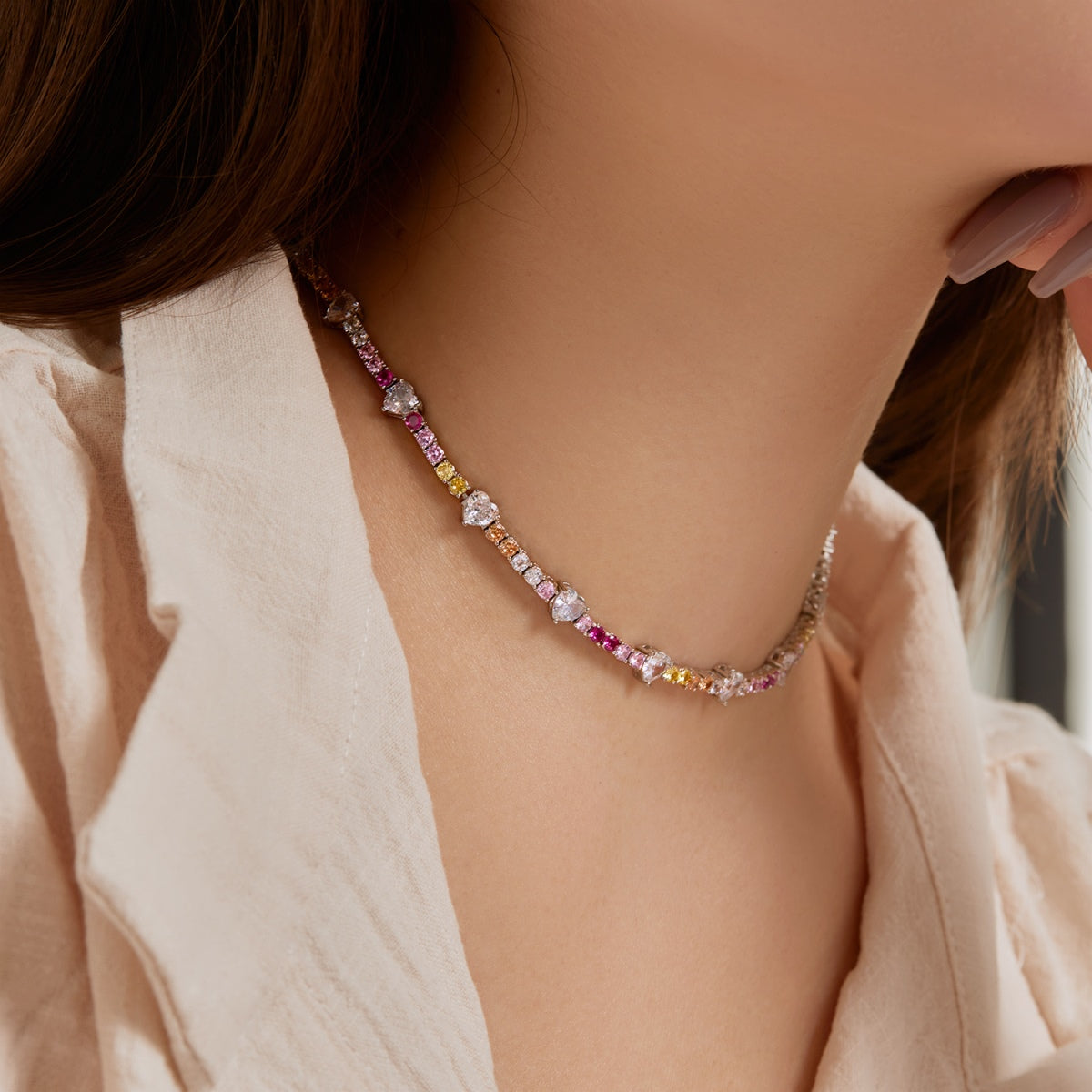 [Solara Jewelry]Delicate Colorful Rainbow Tennis Chain