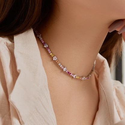 [Solara Jewelry]Delicate Colorful Rainbow Tennis Chain
