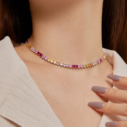 [Solara Jewelry]Sparkling Colorful Full Heart Tennis Necklace