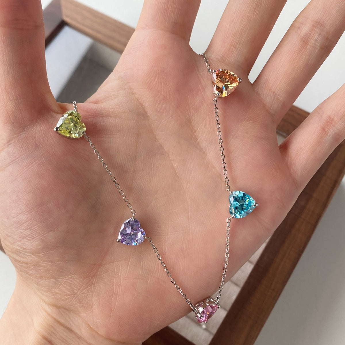 [Solara Jewelry]Sparkling Colorful Heart Cut Necklace