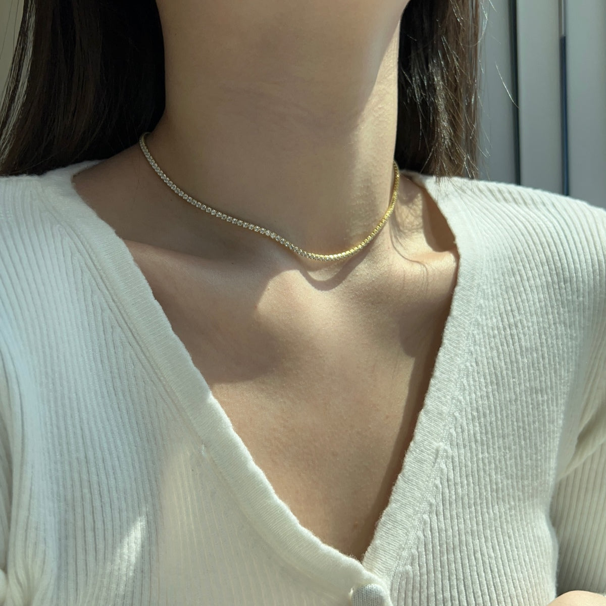 [Solara Jewelry]Delicate Round Shape Tennis Necklace