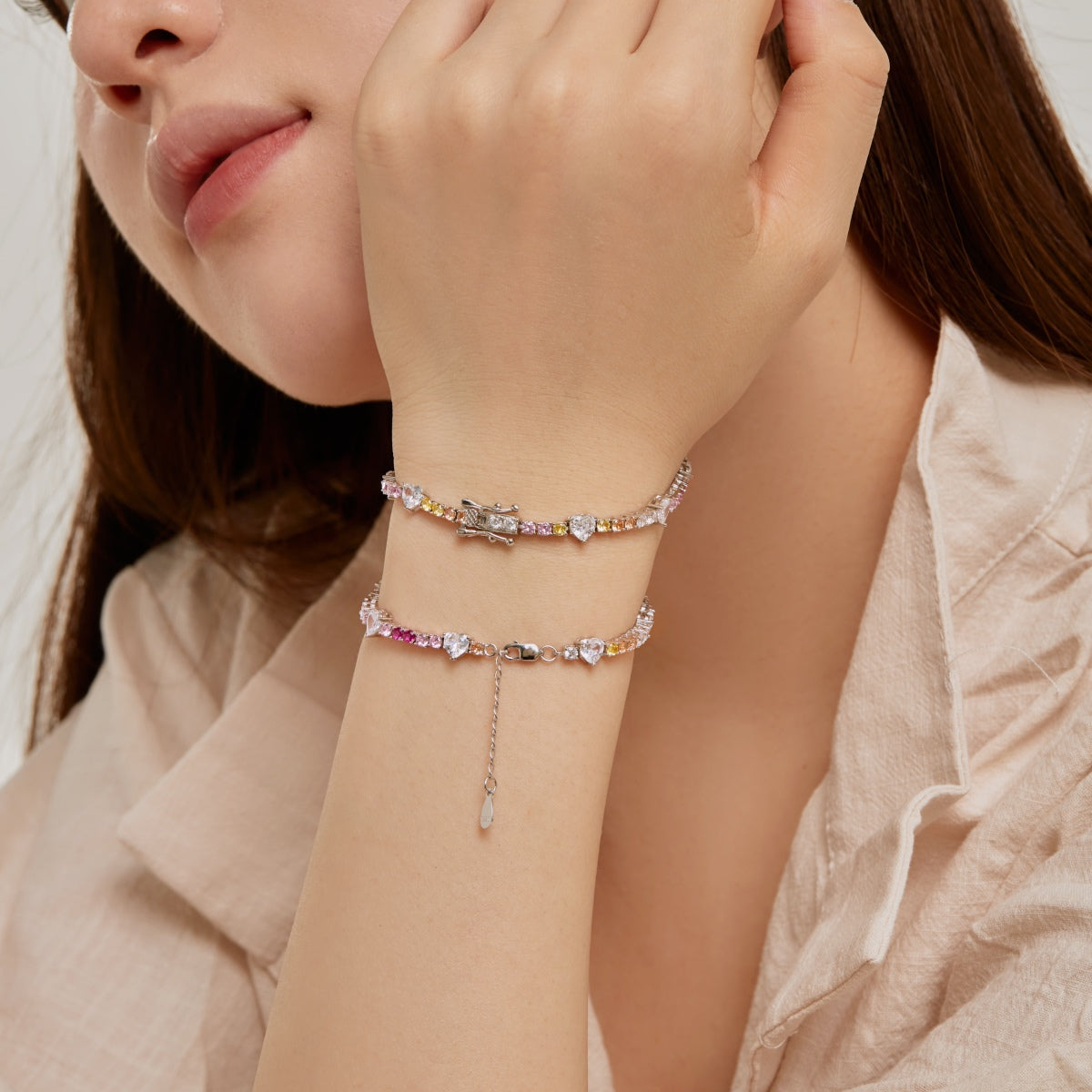 [Solara Jewelry]Romantic Heart Shape Round Cut Lover Bracelet