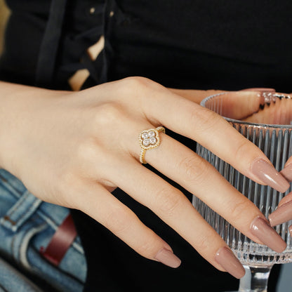 [Solara Jewelry]Four Leaf Clover Flower Design Ring