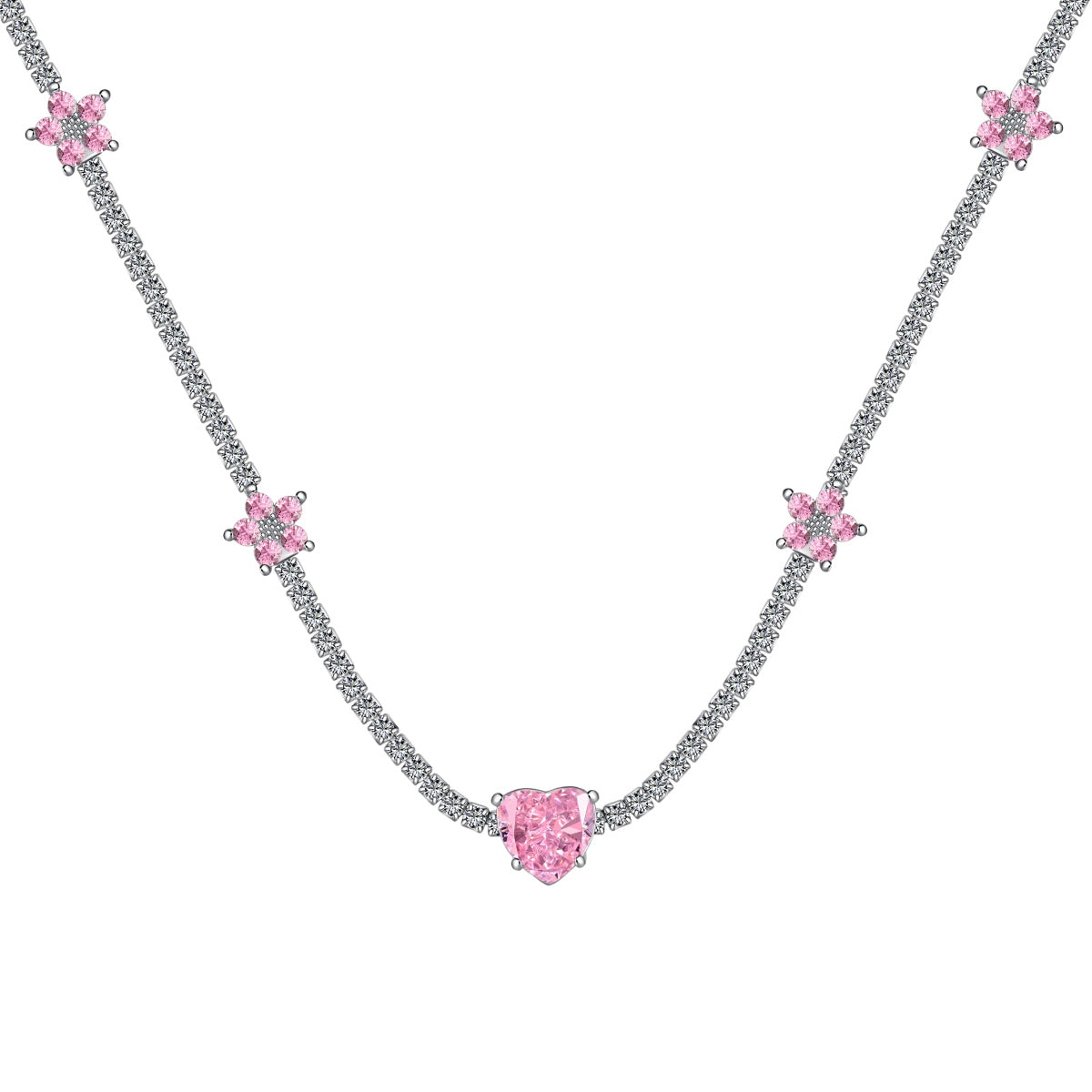 [Solara Jewelry]Dazzling Pink Heart Flower Necklace