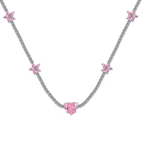 [Solara Jewelry]Dazzling Pink Heart Flower Necklace