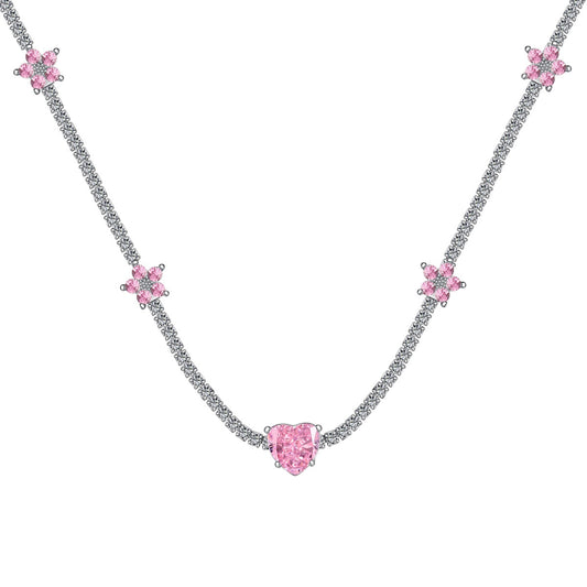 [Solara Jewelry]Dazzling Pink Heart Flower Necklace