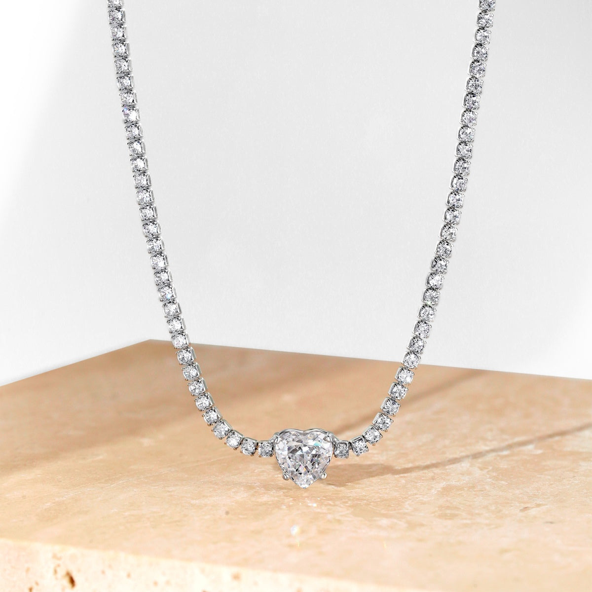[Solara Jewelry]2.0 Carat Sparkling Tennis Heart Cut Necklace