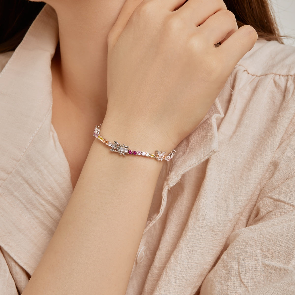 [Solara Jewelry]Ornate Colorful Butterfly Shape Round Cut Daily Bracelet