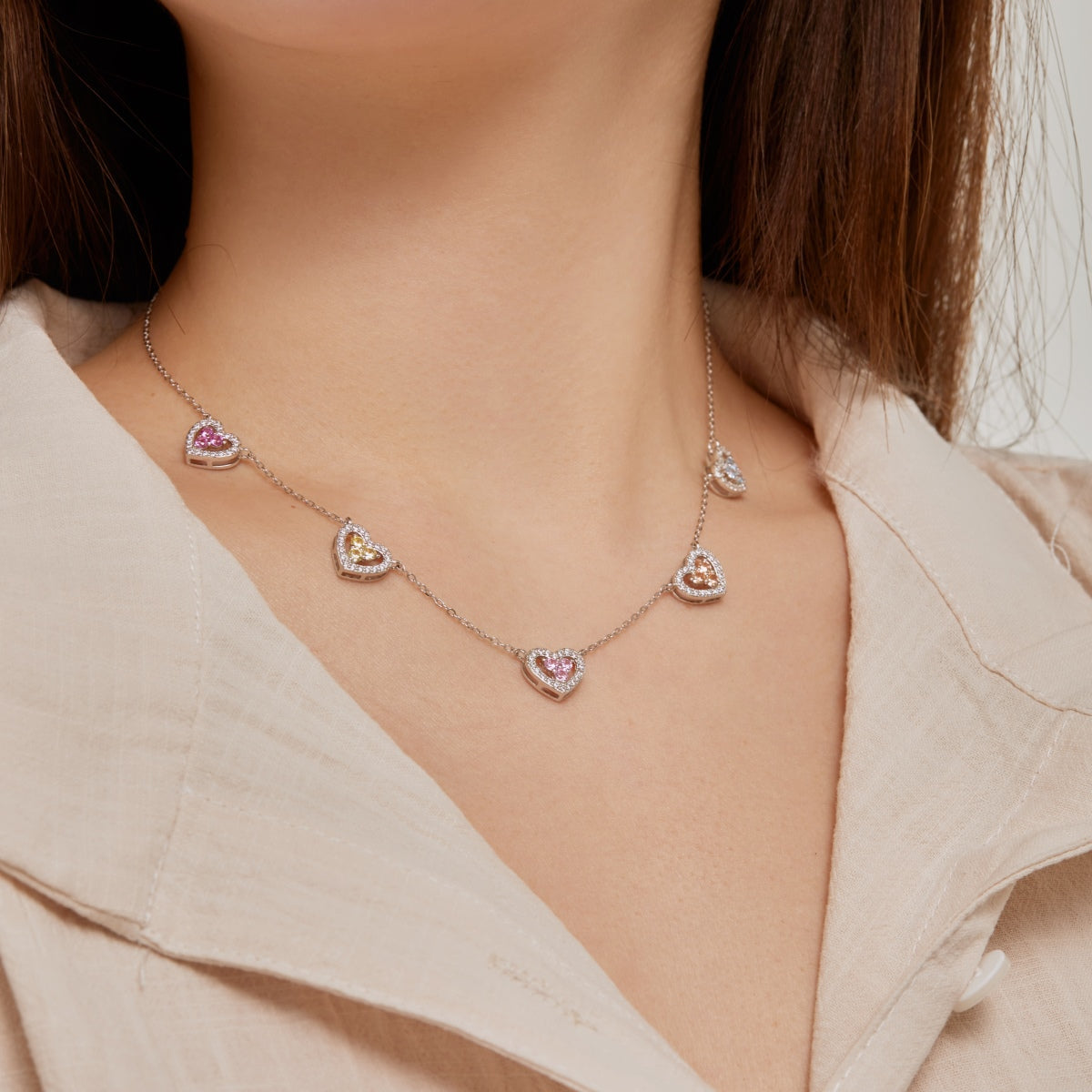[Solara Jewelry]Sparkling Five Heart Necklace