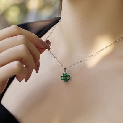 [Solara Jewelry]Heart-Shaped Four-Leaf Clover Bead Necklace