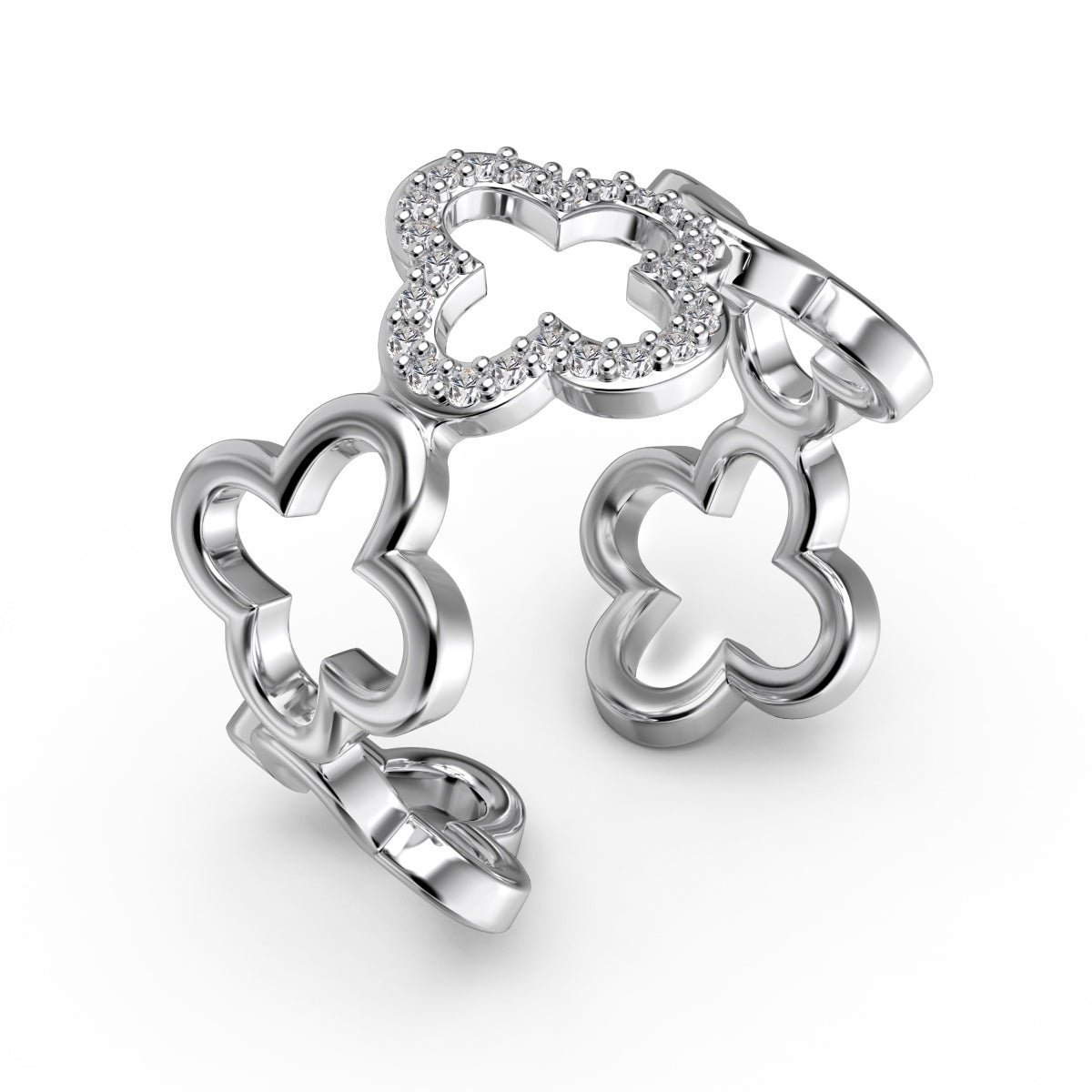 [Solara Jewelry]Hollow Design Four-Leaf Clover Flower Shape Ring