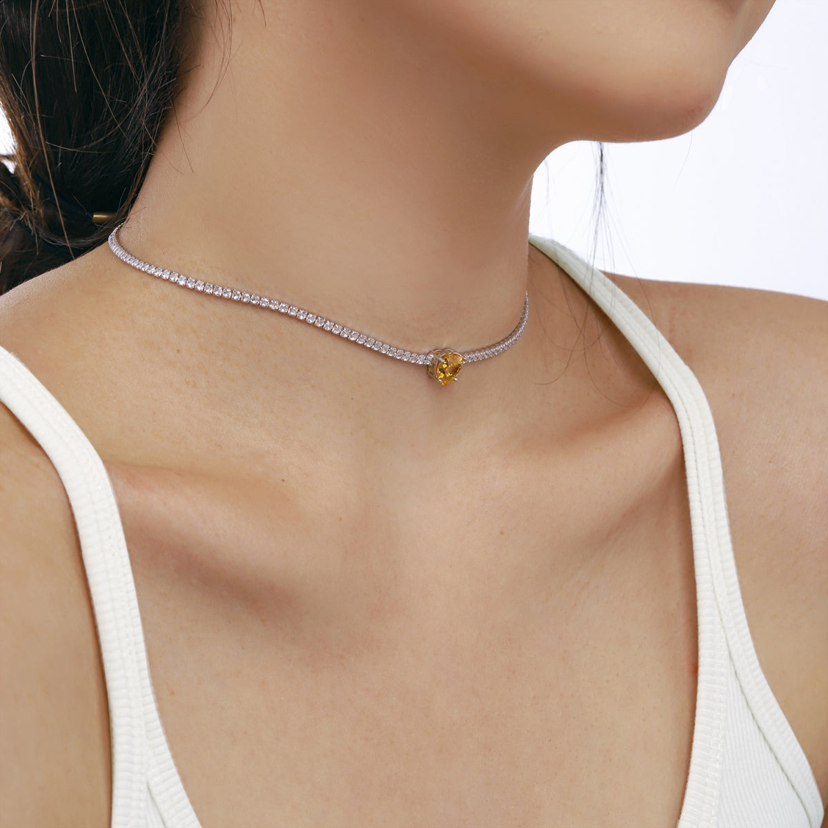 [Solara Jewelry]2.0 Carat Sparkling Tennis Heart Cut Necklace