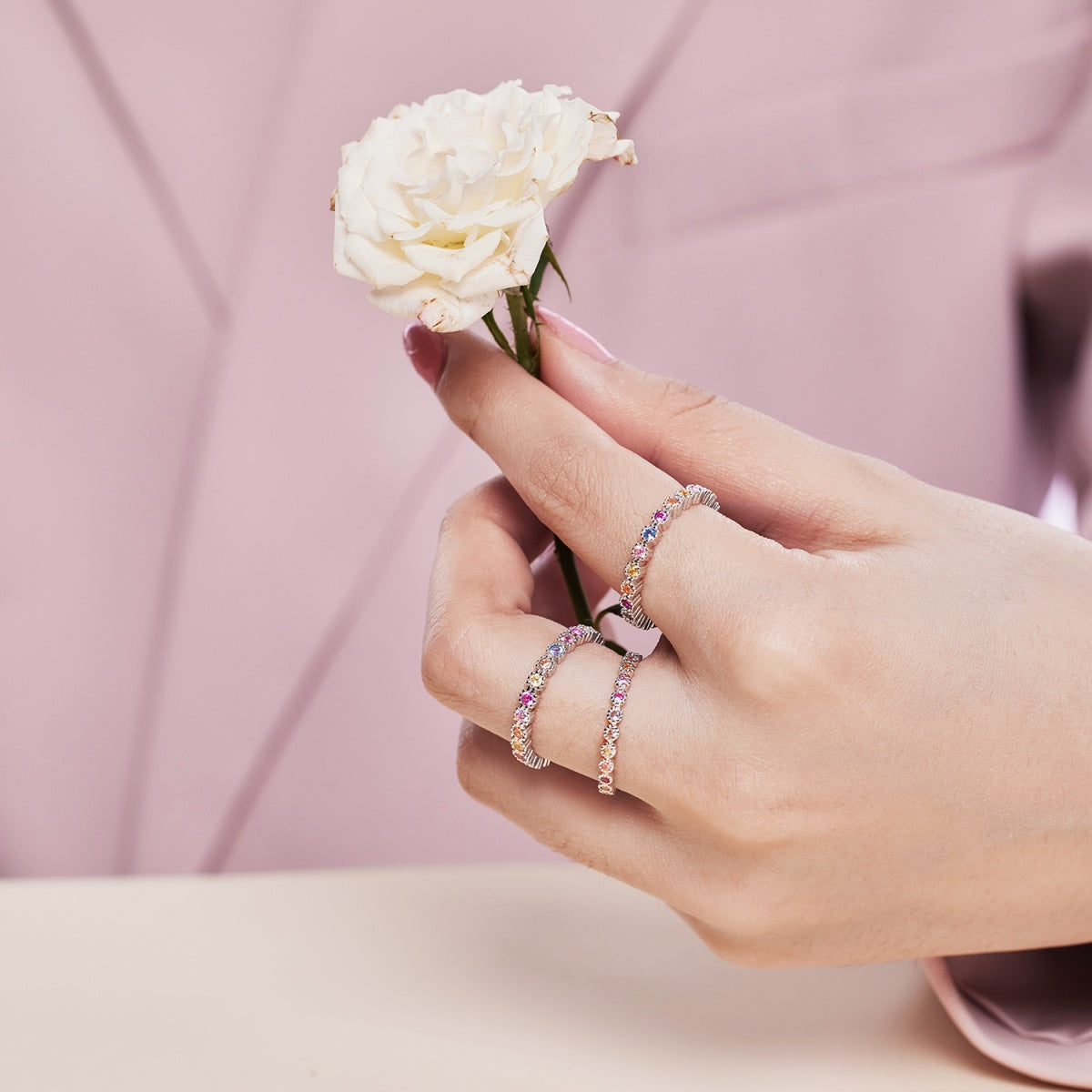 [Solara Jewelry]Sparkling Colorful Round Cut Tennis Ring