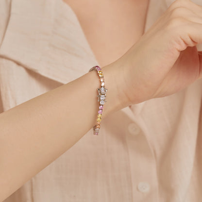 [Solara Jewelry]Radiant Colorful Round Cut Tennis Bracelet
