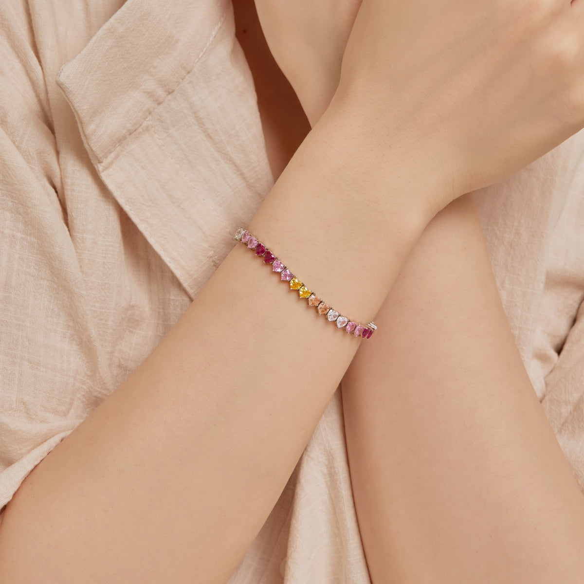 [Solara Jewelry]Luxurious Colorful Romantic Heart Shape Lover Bracelet