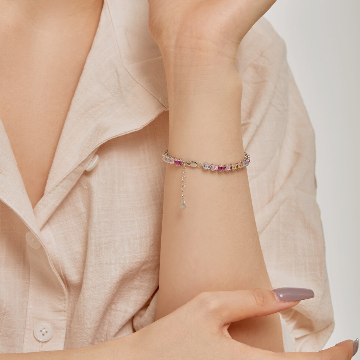 [Solara Jewelry]Delicate Colorful Emerald Cut Party Bracelet