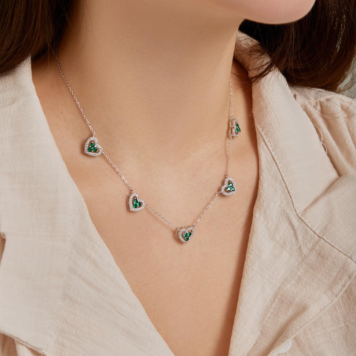 [Solara Jewelry]Sparkling Five Heart Necklace