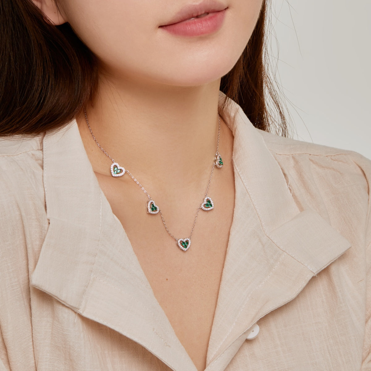 [Solara Jewelry]Sparkling Five Heart Necklace