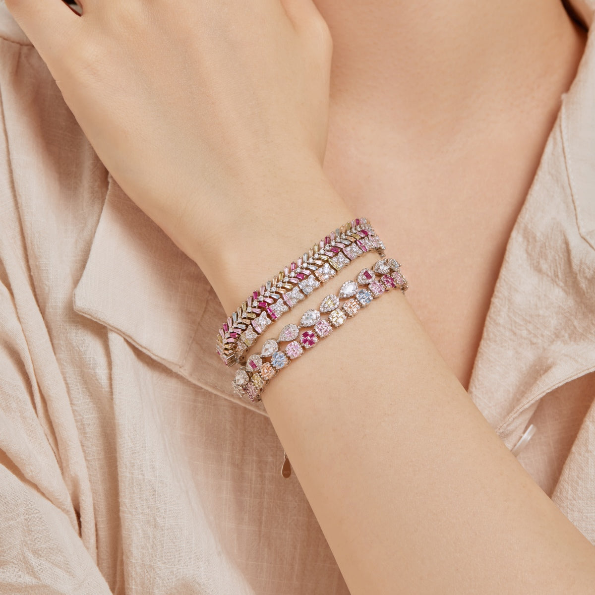 [Solara Jewelry]Delicate Colorful Emerald Cut Daily Bracelet