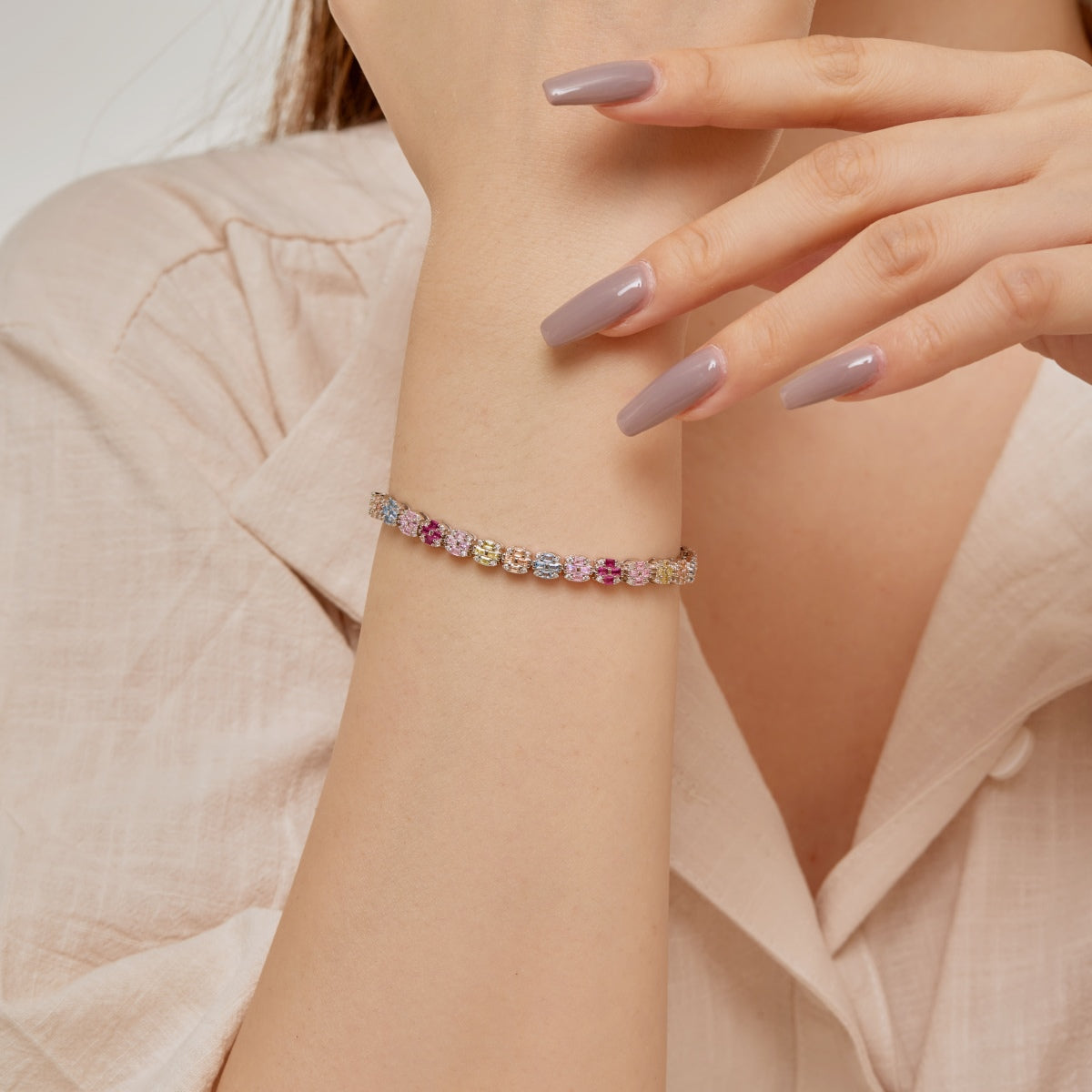 [Solara Jewelry]Delicate Colorful Emerald Cut Daily Bracelet