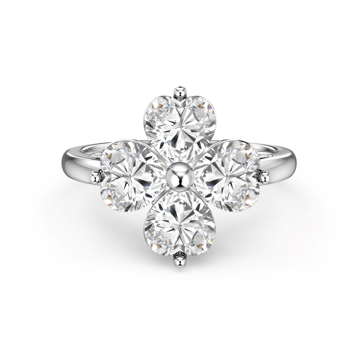[Solara Jewelry]Heart-shaped Four-Leaf Clover Ball Ring