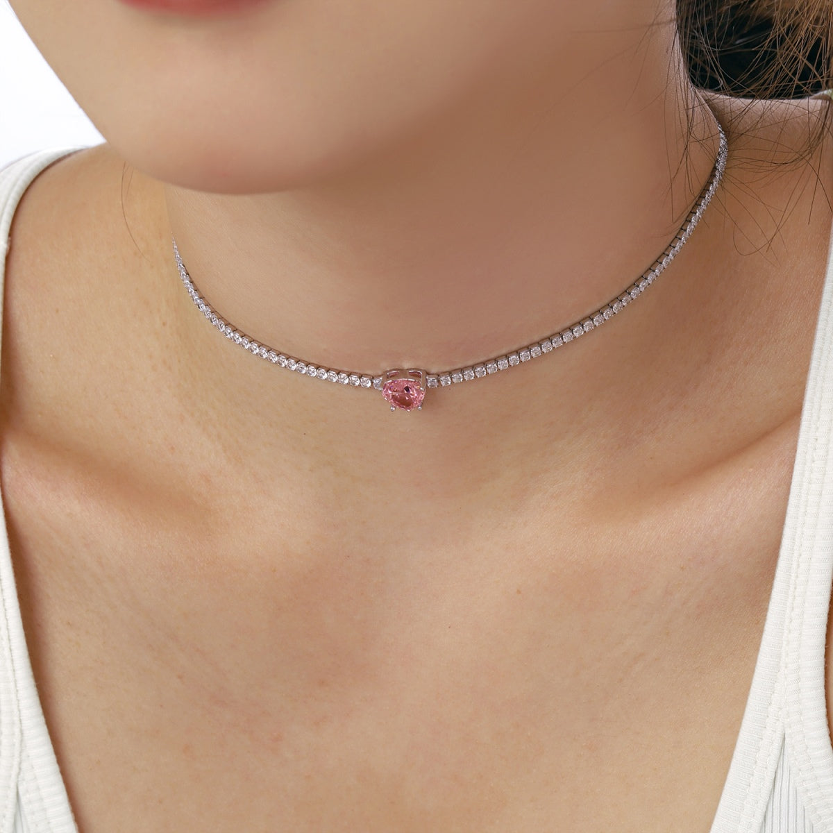 [Solara Jewelry]2.0 Carat Sparkling Tennis Heart Cut Necklace
