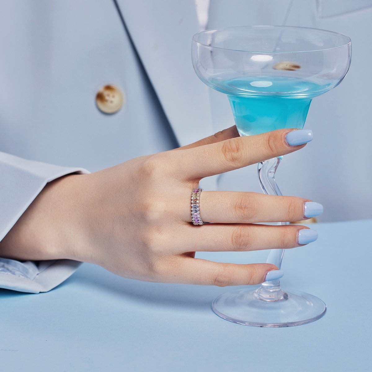 [Solara Jewelry]Splashy Ornate Emerald Cut Cocktail Ring