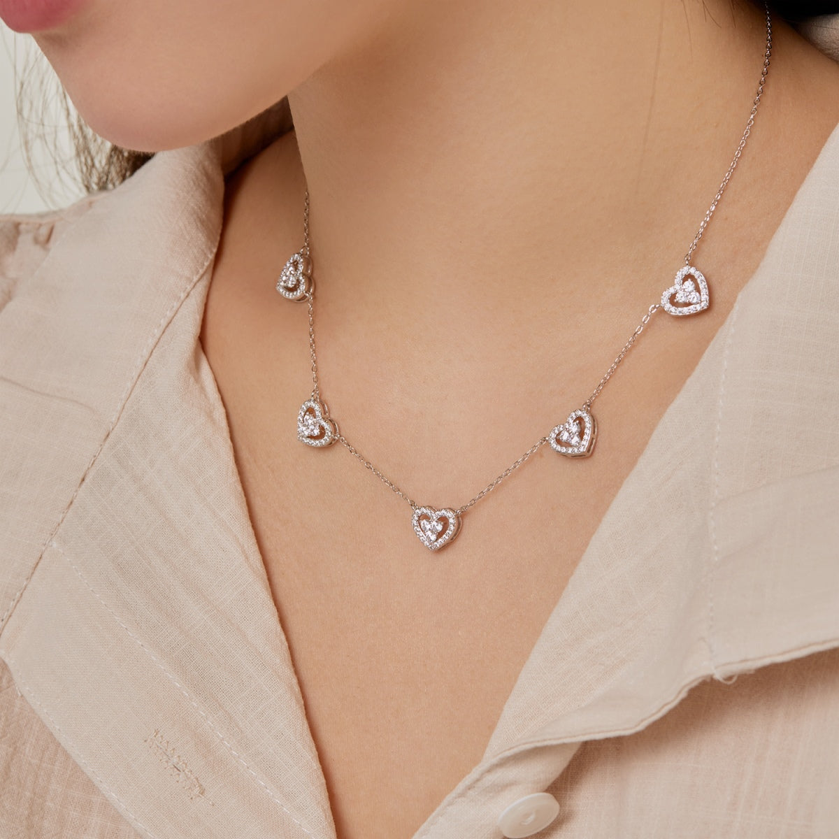 [Solara Jewelry]Sparkling Five Heart Necklace