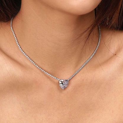 [Solara Jewelry]8.0 Carat Versatile Colorful Sweet Heart-Shaped Tennis Necklace