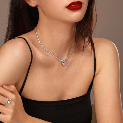 [Solara Jewelry]8.0 Carat Versatile Colorful Sweet Heart-Shaped Tennis Necklace