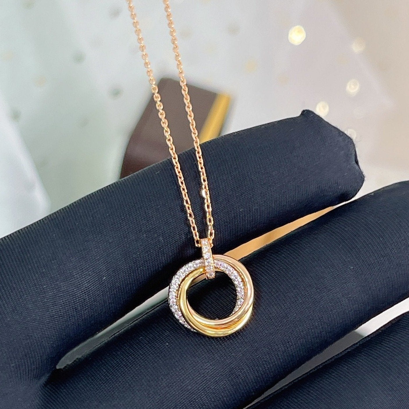 [Solara Jewelry]TRINITY NECKLACE SILVER GOLD PINK GOLD DIAMONDS