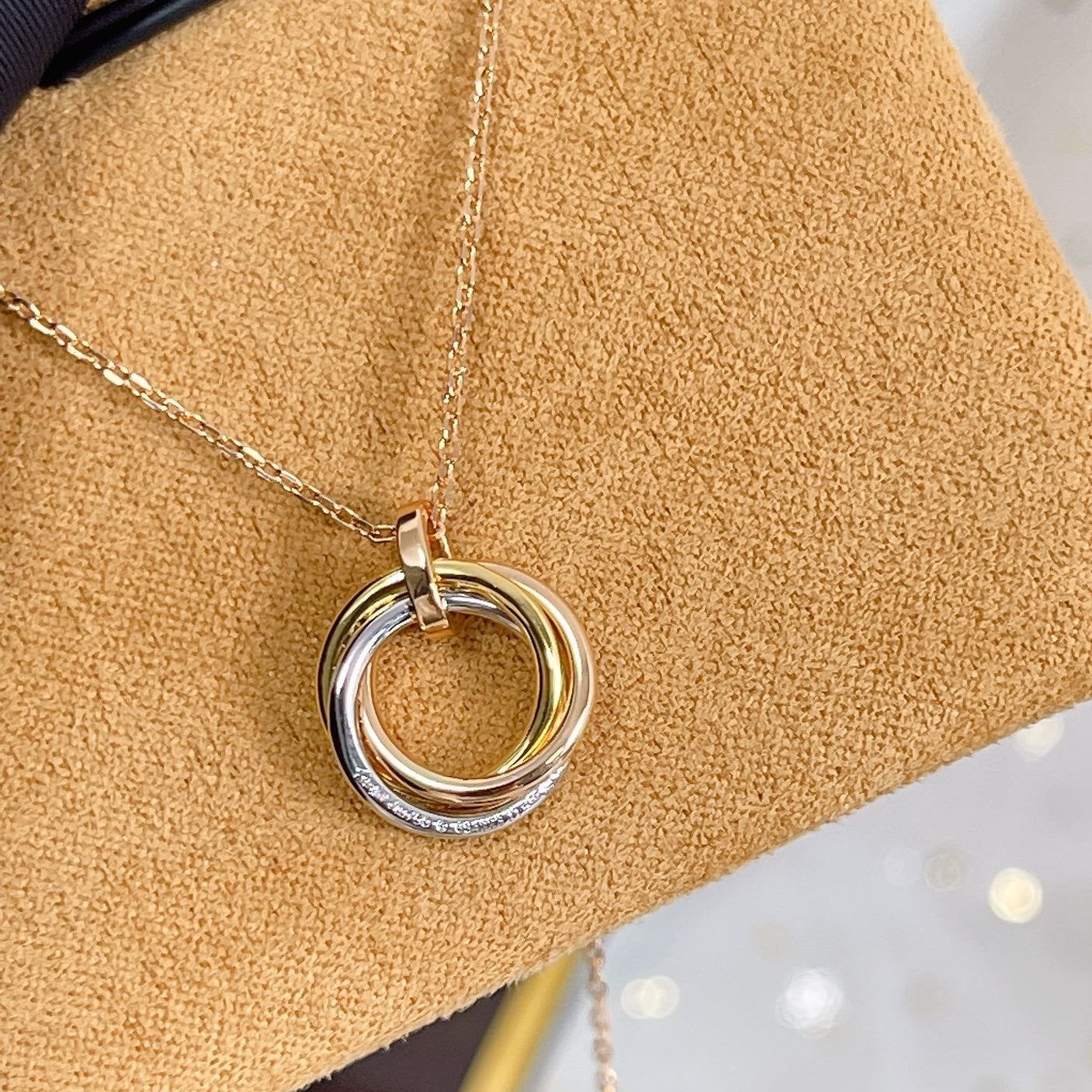 [Solara Jewelry]TRINITY NECKLACE SILVER GOLD PINK GOLD DIAMONDS