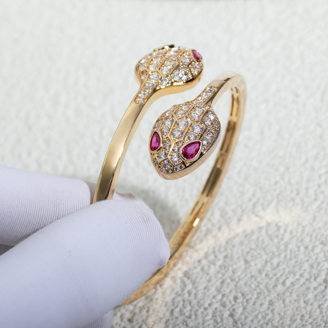 [Solara Jewelry]SERPENTI BRACELET PINK GOLD DIAMOND DOUBLE SNAKE