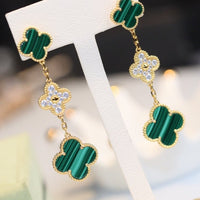 [Solara Jewelry]CLOVER EARRINGS GOLD MALACHITE DIAMOND 3 MOTIF