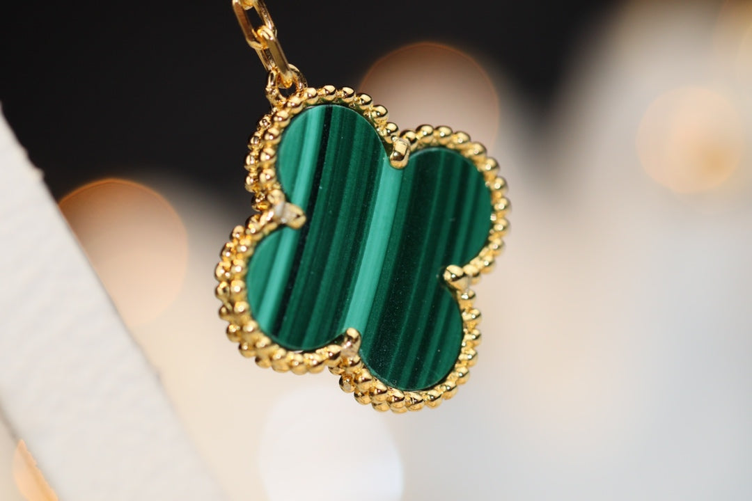 [Solara Jewelry]CLOVER EARRINGS GOLD MALACHITE DIAMOND 3 MOTIF