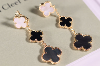 [Solara Jewelry]CLOVER EARRINGS GOLD ONYX MOP 3 MOTIF