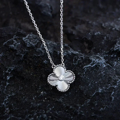 [Solara Jewelry]CLOVER  15MM DIAMOND LASER NECKLACE SILVER