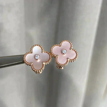 [Solara Jewelry]CLOVER MEDIUM 1 MOTIFS  PINK MOP DIAMOND EARRINGS