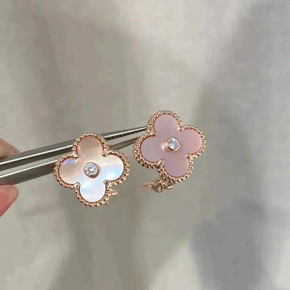 [Solara Jewelry]CLOVER MEDIUM 1 MOTIFS  PINK MOP DIAMOND EARRINGS